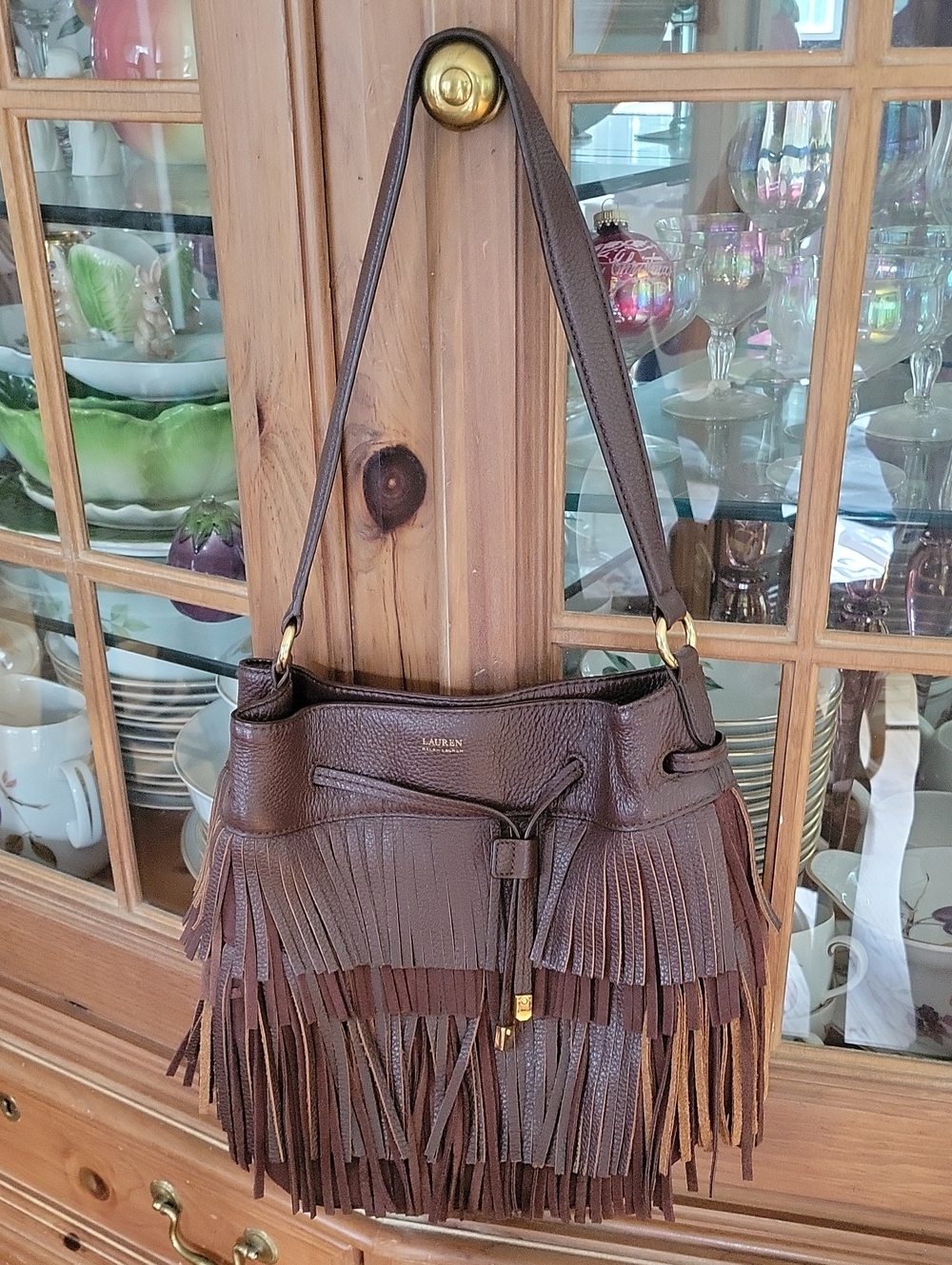 Lauren Ralph Lauren Brown Leather Fringe Cobden Bag - Picture 2 of 5